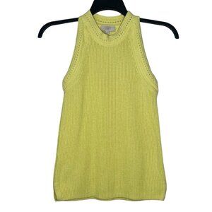 LOFT Womens Knit Halter Top Size Small Sleeveless Side Slits Yellow Cotton